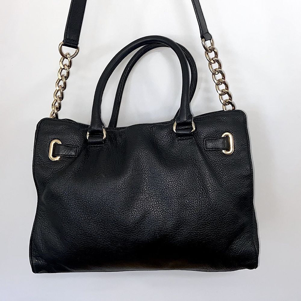 Michael Kors Bag”Hamilton” Black Pebbled Leather Crossbody Strap Excellent - Picture 3 of 9